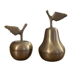 Vintage Miniature Brass Metal Salt and Pepper Shakers Apple Pear Fruit Set